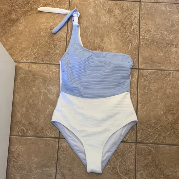 Cupshe Blue and White One Shoulder One-Piece Swimsuit - Picture 2 of 8